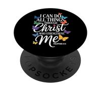 Puedo hacer todas las cosas a través de Cristo Mariposa Fe PopSockets PopGrip Adhesivo