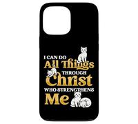 Puedo hacer todas las cosas a través de Cristo que me fortalece gatos Carcasa para iPhone 13 Pro Max