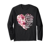 Puedo Hacer Todas Las Cosas a través de Cristo, Rosa, Flor, corazón Floral Manga Larga