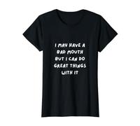 Puedo Tener Mala Boca Pero Puedo Hacer Grandes Cosas con Ella Camiseta gráfica económica, Mujer, Negro, XS