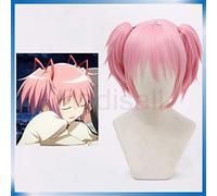 Puella Magi Madoka Kaname Madoka Cosplay Peluca rosa Pelo sintético Bollos cortos Halloween Cosplay Cabello