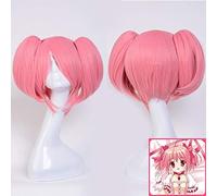 Puella Magi Madoka Magica Kaname Madoka Pelucas de Cosplay para Mujer Peluca de Pelo Falso Femenino 35cm con Dos Cola de Caballo Pelo Sintético Rosa