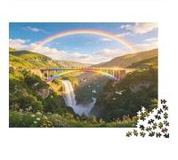 Puente Arcoíris Puzzle de 1000 Piezas Papel para Adultos Paisaje Cascada del Valle Relajación Enfoque Juego Familiar Decoración Regalo 70x50cm/1000pcs