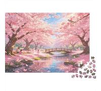 Puente Bajo Cerezos Puzzle de 1000 Piezas Cartón para Adultos Paisaje Primaveral Relajante Decoración Hogar Ocio Familiar Regalo 52x38cm/1000pcs