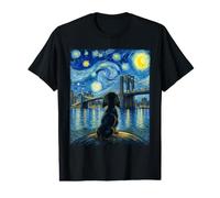 Puente Brooklyn New York Van Gogh Style Puppy Starry Night Camiseta gráfica económica
