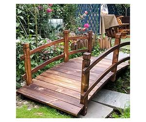 Puente de arco de madera para exteriores con barandillas de seguridad para arroyos, arroyos y estanques de jardín, puente decorativo para paisajismo y decoración de jardín