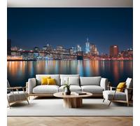Puente de Brooklyn Fotomurales Escena nocturna de Nueva York Murales Papel Pintado Salon 350 x 250 cm Tejido No Tejido Papel Tapiz Fotográfico Sala Cuarto Oficina Salón Hotel