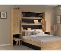 Puente de cama con almacenaje y LED - L269 cm - Color: Natural y negro - VARLY