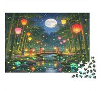 Puente de Faroles Bosque de Bambú Puzzle de 1000 Piezas Papel para Adultos Escena Nocturna Juego de Puzzle Familia Relajación Decoración Regalo 38x26cm/1000pcs
