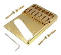 Puente de guitarra asimétrico de latón para guitarras eléctricas estilo Telecaster con 6 sillines ajustables para una entonación precisa y un acabado dorado de tono rico, 104 mm de longitud (dorado)