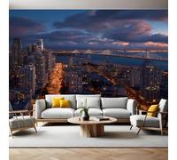 Puente de La BahíA Fotomurales Tejido no Tejido Escena nocturna de San Francisco Papel Pintado Decor de Pared Murales Póster Efecto 3D Papel Tapiz Moderno para Dormitorio Salón TV Pared 300 x 210 cm