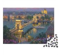 Puente de Las Cadenas Budapest Puzzle Puzzle para Adultos Puzzle de 1000 Piezas Escena al Atardecer Relajante Familiar 38x26cm/1000pcs
