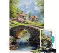 Puente de Piedra en un Pueblo de montaña Rompecabezas de 1000 Piezas para Adultos Juguete Inteligente Diversión silenciosa Corte preciso 38x52cm