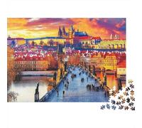 Puente de Praga Puesta del Sol 1000 Piezas Cartón Grueso Rompecabezas Conjunto Coleccionistas Imposible Difícil Desafío Juego Educativo 52x38cm/1000pcs