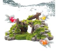 Puente De Resina Para Acuario - 18.1 X 11.4 X 9.9 Cm, Puentes De Decoración De Resía Para Tanque De Tortuga Con Peluches De Espuma Verde, Forma De Pt Nuevo, Resina De Reptil Sólido, Rés