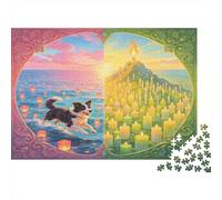 Puente del Arcoíris Border Collie Puzzle de 1000 Piezas Papel para Adultos Camino de Velas Relajante Foco Decoración Hogar Regalo Nan