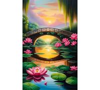 Puente del lago Lotus Diamond Painting para Adultos,5D Square Drill diamond painting kit completo,DIY Strass Diamante Bordado Cristal Punto de Cruz Painting para Hogar Pared Decoración 30x70 cm