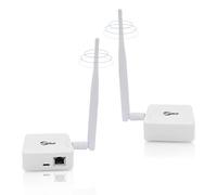 Puente inalámbrico, 2.4 G punto a punto para exteriores, 1 km, puentes WiFi de largo alcance para PtP/PtMP con antena de alta ganancia, adaptador tipo C, 2 puertos Ethernet RJ45, paquete de 2 (blanco)