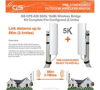Puente inalámbrico de 5 GHz - Kit de puente de 2 unidades preconfigurado - P2P de largo alcance de alta ganancia de 5 km (2 unidades)