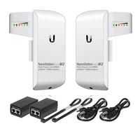 Puente inalámbrico Ubiquiti LOCOM2 preconfigurado, paquete de 2 Ubiquiti Nanostation LOCO M2, puente WiFi punto a punto para exteriores, Plugh and Play 2.4GHz, 150+Mbps, rango de enlace de 10+km,