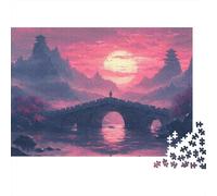 Puente Oriental Puesta del Sol Rompecabezas 1000 Piezas Pink Sunset Cartón Grueso para Parejas Noche Familiar para Decorar Mejor Regalo Oferta 70x50cm/1000pcs