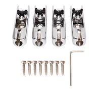 Puente para bajo eléctrico, puente individual para guitarra de 4 cuerdas, puente para bajo con textura de desgaste de metal con altura ajustable, incluye 4 puentes, llave y (Plata)