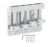 Puente y cordal para bajo eléctrico de 4 cuerdas, puente de bajo de sillín fijo con placa base engrosada, sillines redondos ajustables para bajo P y bajo J, incluye llave hexagonal (Plata)