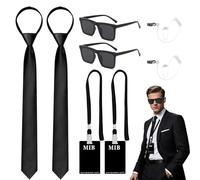 PUERFOCA Juego de 8 Agente Disfraz Accesorios, Kit De Traje De Guardia De Seguridad Servicio Secreto con Gafas de Sol Corbata Tarjetero Tubo para Auriculares, Espía Accesorios para Halloween Cosplay