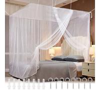 PUERHUACI Mosquitera Cama Matrimonio Blanco,Mosquitera Cama Grande de Poliéster,Dosel Cuadrada con Kit de Colgar y Aberturas Laterales,Mosquitera Jardin para Hogar y Viajar Decorativa 200x200x230cm