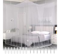 PUERHUACI Mosquitera Cama Matrimonio Grande,Blanco Mosquitera Cama de Poliéster,Dosel Cuadrada con Kit de Colgar (180x180x195cm)