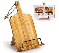 PUERSI Soporte de Libro de Cocina de Madera, Soporte para Recetas, Ajustable para Recetas y Libros, Decoración de Estilo Rústico Retro - Marrón