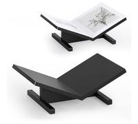 PUERSI Soporte Libros Abierto, Atril para Libros Grande de Madera, Diseño de Base Resistente, Soporte para Mesa de Centro, Caballete Expositor para Revistas, Arte, Cocina, Biblias y el Corán - Negro