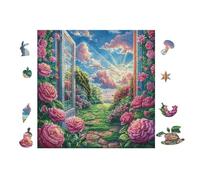 Puerta Abierta con Rosas Puzzle 100 Piezas Cartón Grueso para Adultos Y Adolescentes Relajación Concentración Alivio Estrés Idea De Regalo 28x28cm