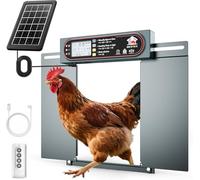Puerta automática de gallinero con doble apertura horizontal, control remoto y manual, respaldo USB, a prueba de depredadores, puerta de casa de mayor tamaño con energía solar para pollo, pato y aves