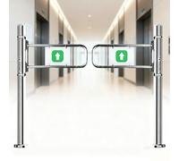 Puerta batiente automática de dos vías para almacén y mercado, puerta de seguridad de cierre automático de metal, puerta de entrada peatonal abierta de 180° con soporte de poste (170 cm x 100 cm)