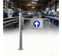 Puerta batiente automática de dos vías para almacenes, puerta de entrada de seguridad de acero inoxidable, puerta peatonal con valla industrial abierta manual de 180° con soporte de poste (100 cm x