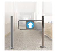 Puerta batiente Manual unidireccional de Acero Inoxidable, Puerta de Seguridad Reforzada con manija de Empuje, Entrada de Acceso Comercial para Tiendas, Acabado Plateado