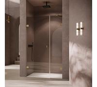 Puerta batiente SolvaPro, sin marco, con panel lateral, 4 esquinas, montaje a la izquierda, anchura 1201-2800mm, altura 1200-2000mm, a medida, 7R298255H375, Cabinas de ducha: Perfil color latón Vidrio