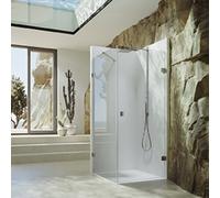 Puerta batiente SolvaPro, sin marco, con panel lateral, montaje a la derecha, anchura de puerta 500-900mm, alto 2001-2200mm, anchura de panel lateral 1201-1800mm, a medida, 7R268355G375, Cabinas de du