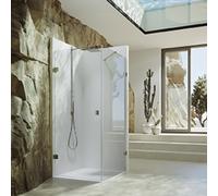 Puerta batiente SolvaPro, sin marco, con panel lateral, montaje a la izquierda, anchura de puerta 500-900mm, alto 2001-2200mm, anchura de panel lateral 1201-1800mm, a medida, 7R258355F375, Cabinas de