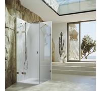 Puerta batiente SolvaPro, sin marco, segmento fijo y panel lateral, montaje a la izquierda, anchura de puerta 700-1200mm, alto 1200-2000mm, anchura de panel lateral 200-1200mm, a medida, 7R098055D373,