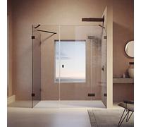 Puerta batiente SolvaPro, sin marco, segmento fijo y panel lateral, panel lateral, fijación derecha, anchura de puerta 1201-3300mm, alto 2001-2200mm, anchura de panel lateral 200-1200mm, a medida, 7R1