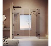 Puerta batiente SolvaPro, sin marco, segmento fijo y panel lateral, panel lateral, montaje a la izquierda, anchura de puerta 900-1200mm, alto 1200-2000mm, anchura de panel lateral 1201-1800mm, a medid