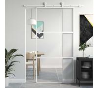 Puerta corredera 102,5 x 205 cm blanco vidrio templado marco de aluminio | Funcionamiento silencioso, tope de puerta y amortiguador, cristal transparente para brillo, diseño moderno