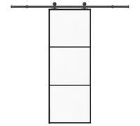 Puerta corredera con herraje, 76 x 205 cm, vidrio templado marco de | Vidrio ESG, marco de aluminio, juego de herrajes incluido, sistema de tope, silencioso, ahorra espacio