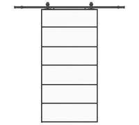 Puerta corredera con herraje, color negro, 102 x 205 cm, vidrio templado | Rieles deslizantes de acero, recubrimiento en polvo, deslizamiento suave, tope de puerta, junta de goma, pared de madera
