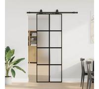 Puerta corredera con herraje, color negro, 76 x 205 cm, vidrio templado de | Marco de aluminio, vidrio mate, protección visual, tapón silencioso, instrucciones de montaje incluidas (idioma español no