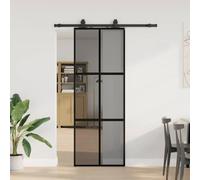 Puerta corredera con herraje negro 76 x 205 cm vidrio templado marco de | Vidrio templado, marco de aluminio resistente a la corrosión, herrajes de acero con recubrimiento en polvo, tapón silencioso