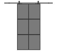 Puerta corredera con kit de hardware negro 102,5 x 205 cm | Vidrio templado, marco de aluminio, vidrio oscuro, tope silencioso, ahorro de espacio, kit de hardware incluido