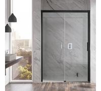 Puerta corredera de 2 hojas HSK Atelier Plan, elemento fijo a la izquierda, dimensiones: 120,0 cm x 206,0 cm, 17228120-L-68-50edelglas, Cabinas de ducha: Negro mate: ESG transparente con cristal noble